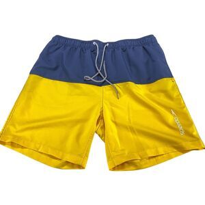 Speedo Swim Trunks Shorts Mens 2XL Blue Yellow Colorblock Elastic Waist Swimwear